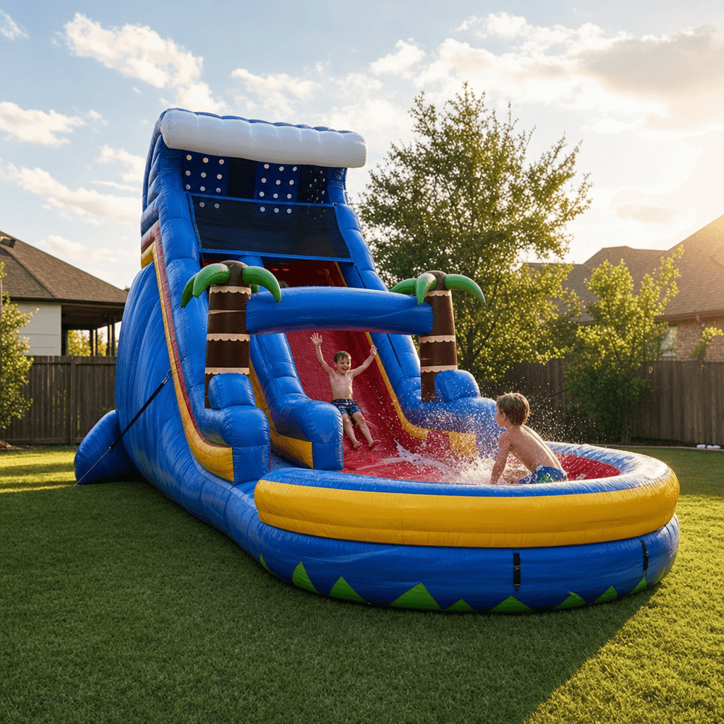 Tidal Wave Slide - XL in use at a backyard party
