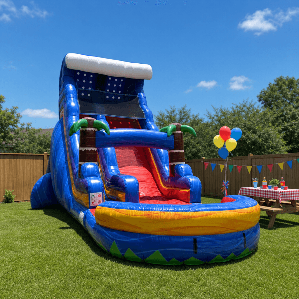 Tidal Wave Slide - XL set up for a fenced-yard birthday party